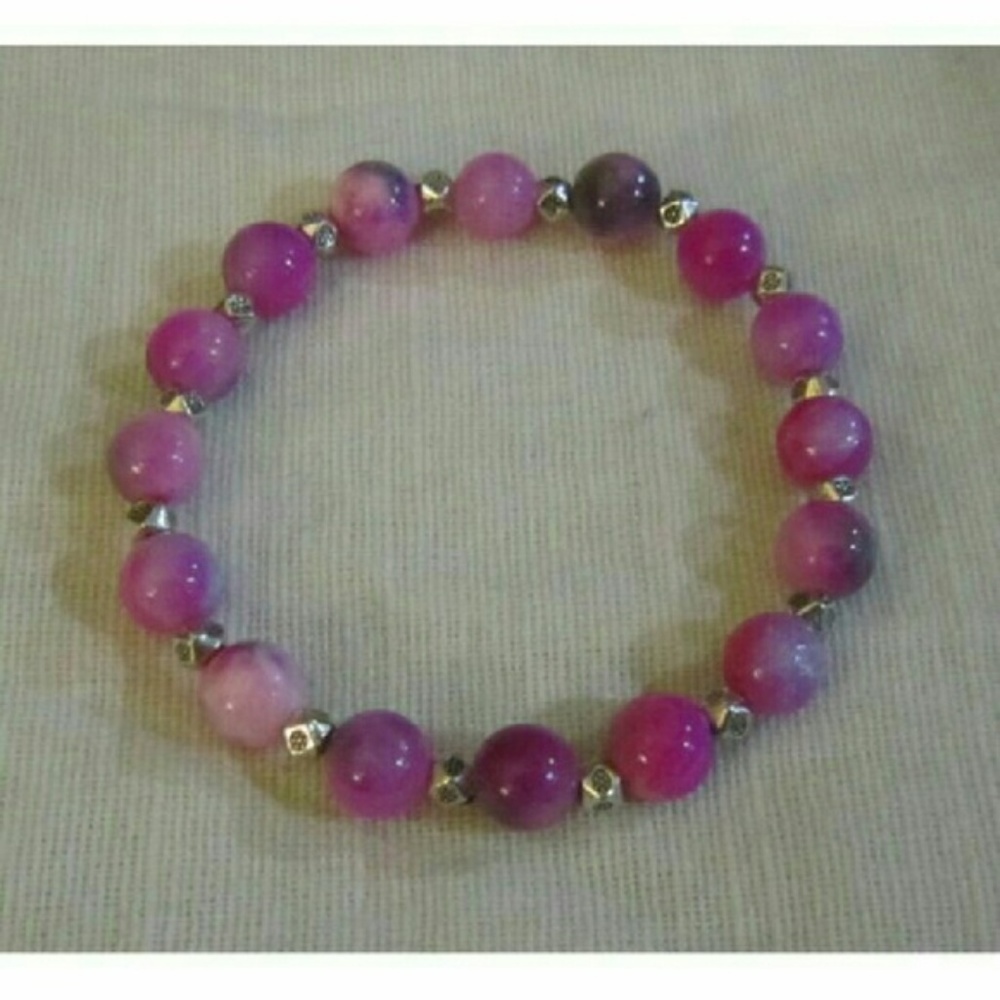 Pink Purple agate gemstones bracelet gift boxed